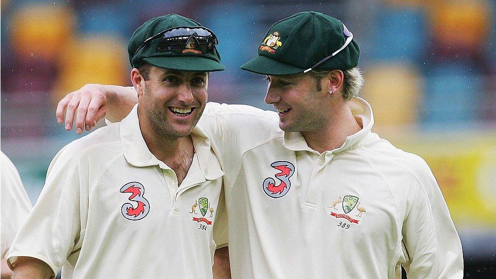 Katich and Clarke share a happier moment during 2005