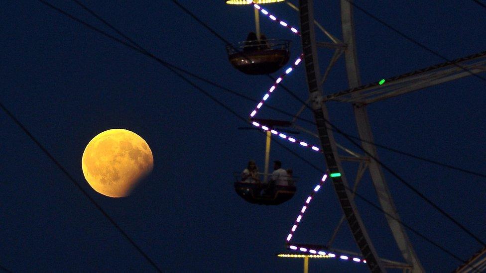 A partial lunar eclipse in Szczecin, Poland.