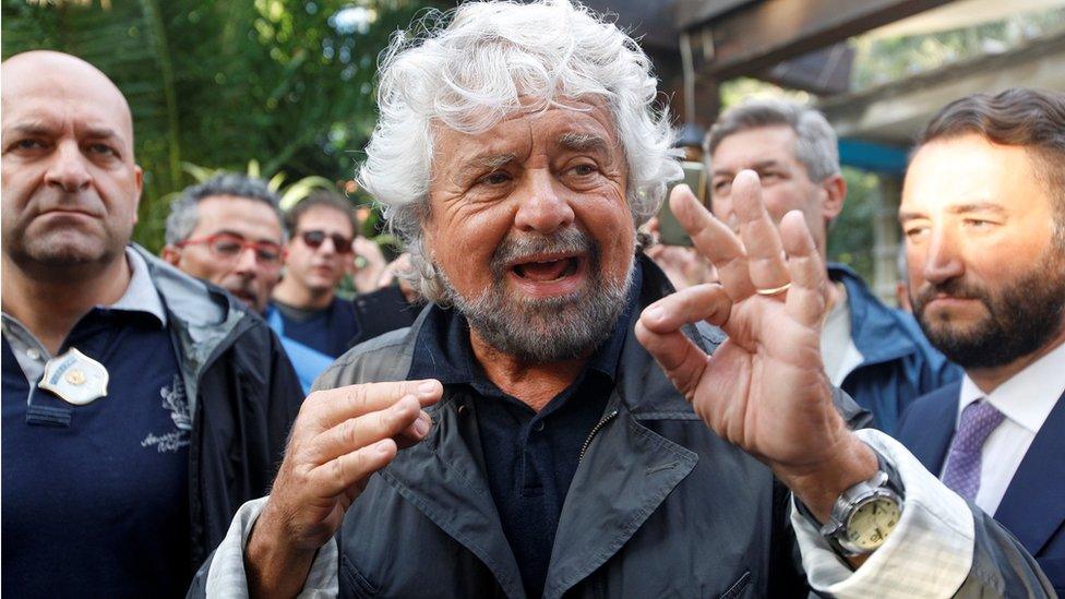 Five Star Movement founder Beppe Grillo speaks during a rally for the regional election in the Sicilian village of Acitrezza, Italy, October 28, 2017.