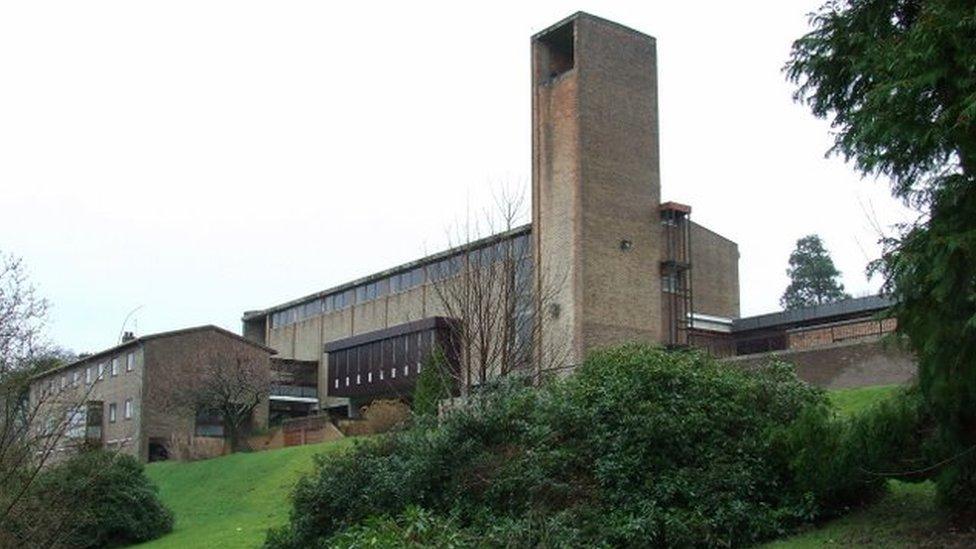 Holy family RC Church & parochial house - Imposing building on Parkhill Avenue. Designed by Gillespie, Kidd & Coia, built c.1958.