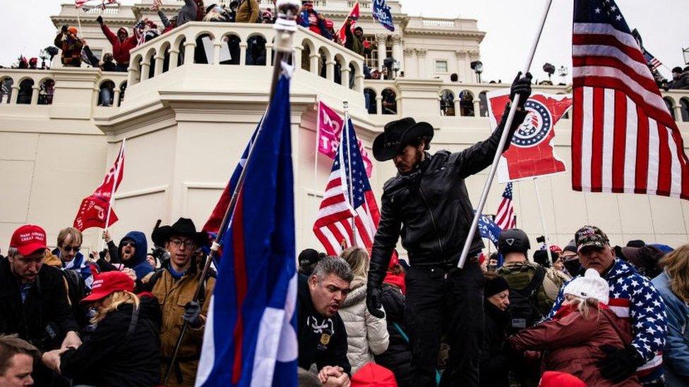 Pro-Trump supporters storm the US Capitol following a rally with President Donald Trump on January 6, 2021 in Washington, DC