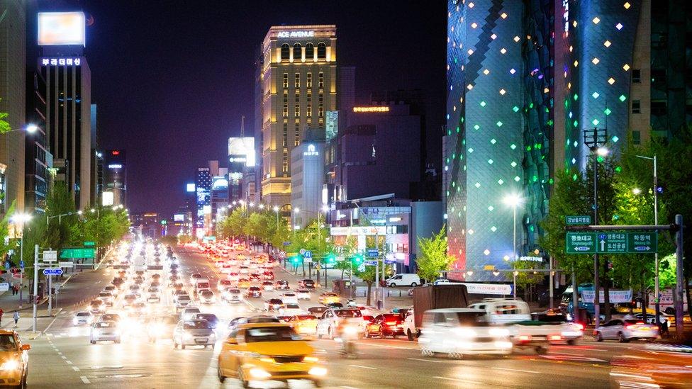 Traffic on a major road in Seoul, South Korea