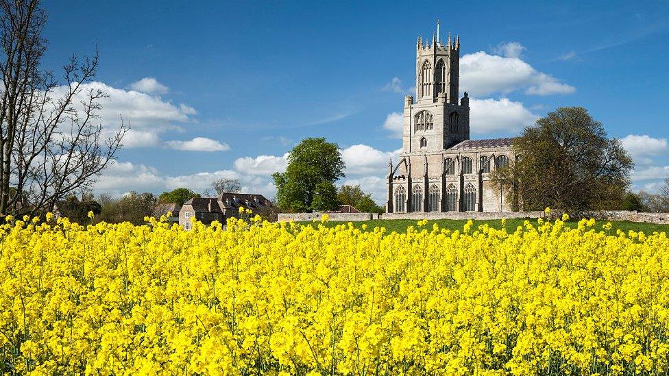 Norman stone church with tower