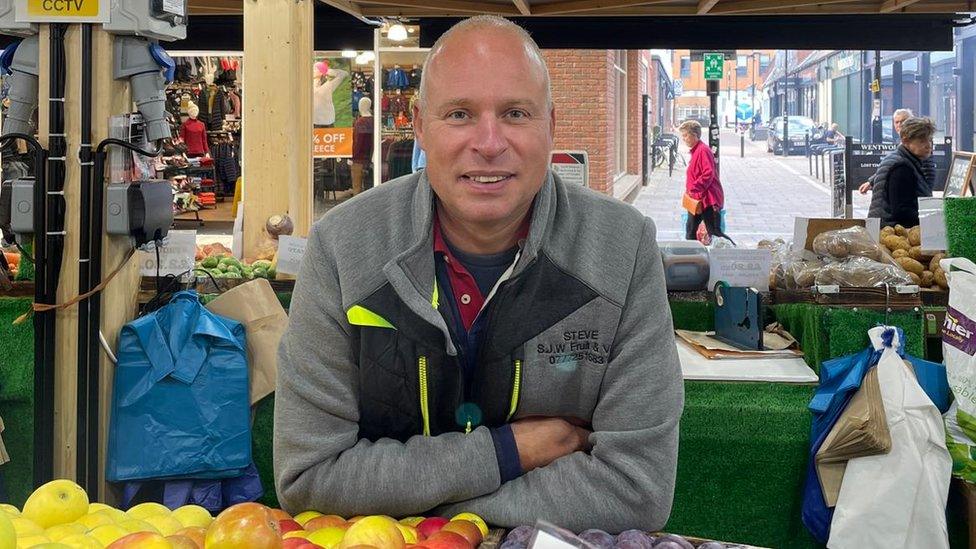 Stephen Wetherill a market trader by his stall in Peterborough