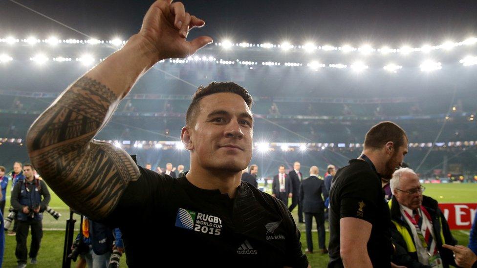 Sonny Bill Williams celebrates New Zealand's win at the Rugby World Cup