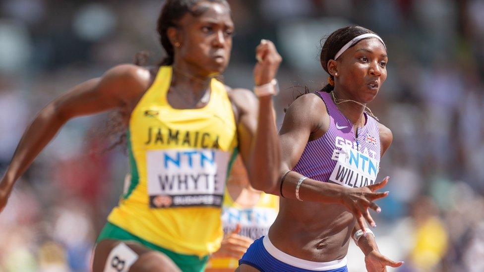 Bianca Williams of Great Britain in the women's 200m round 1 during day five of the World Athletics Championships Budapest 2023 at National Athletics Centre on August 23