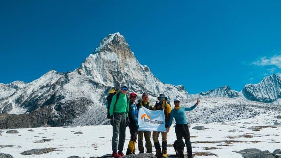 Ukrainian mountain guide Oleg Ivanchenko with Russian and Ukrainian mountaineers during Amadablam expedition last year