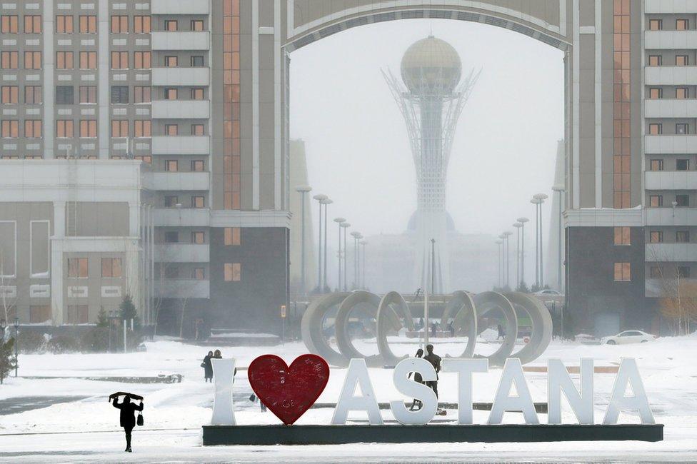 A frozen street in Astana, Kazakhstan, 25 Jan 2017.