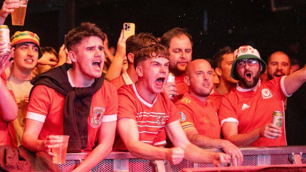 Wales fans in Tramshed, Cardiff