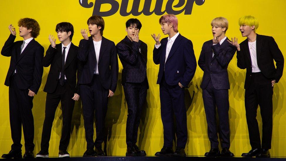 The boyband BTS at the launch of their new single Butter