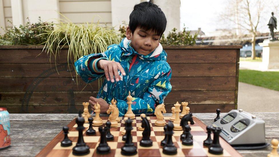 Kushal Jakhria, the best ranked seven-year-old in the world, plays at Greenwich Peninsula Chess Club.