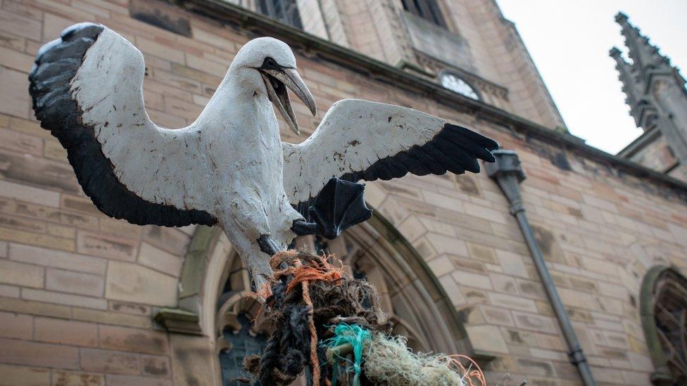 Gail Dooley's Tidal Shame outside Liverpool Parish Church