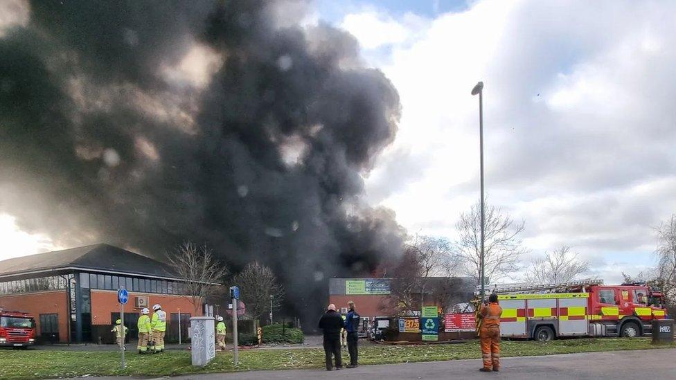 Smoke from a fire at a recycling centre