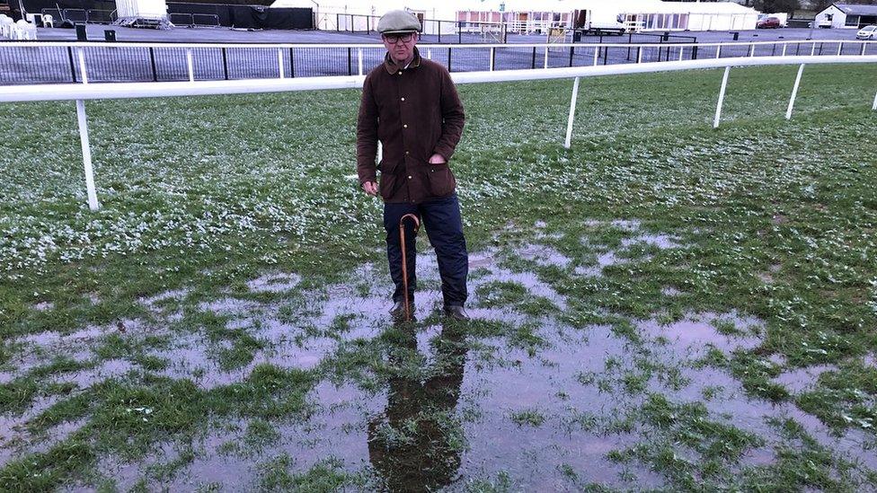 Waterlogged and flooded Chepstow Racecourse, 27 December 2017