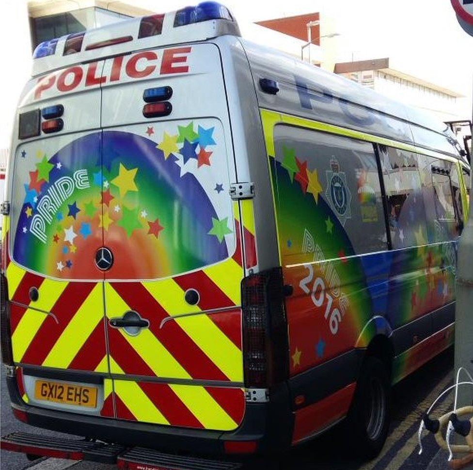 Decorated police van