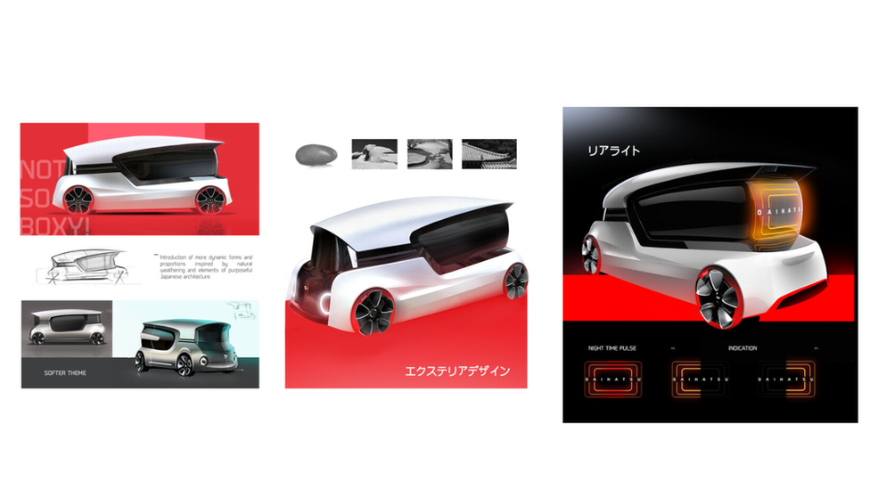 Roedd Gareth yn un o bedwar o ddylunwyr oedd yn ystyried dyfodol y Kei Car yn y Daihatsu Design Center yn Osaka, Japan. Dyma ei 'iine concept' sydd â phwyslais ar ymlacio a lles meddyliol y defnyddiwr