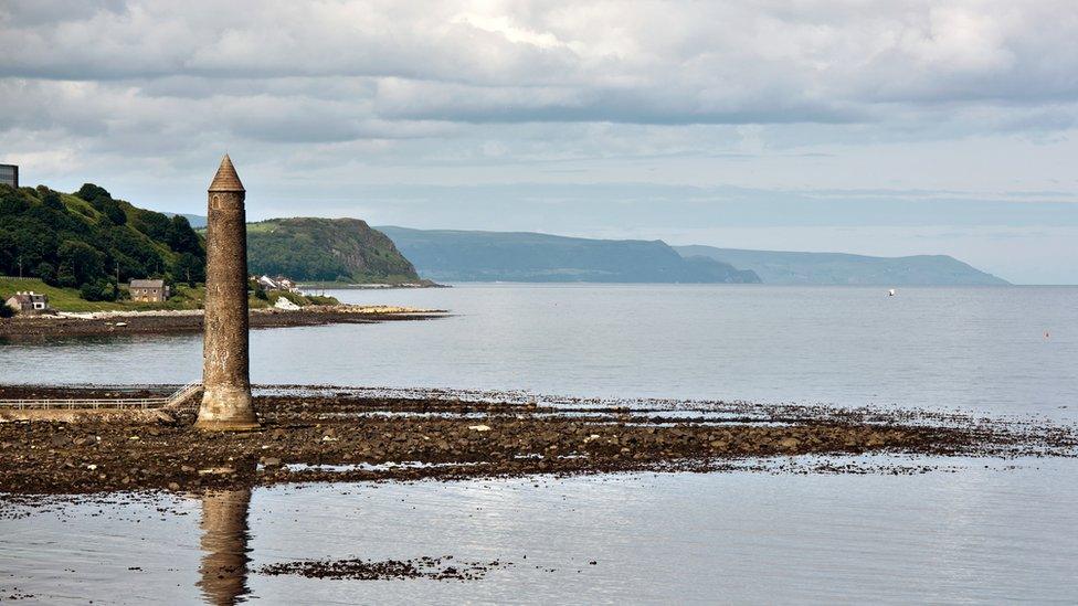 Chaine Memorial Tower is a memorial to James Chaine, who a former Member of Parliament for Antrim, and died in 1885. The tower is a stone tower lighthouse with a conical roof, situated on the west side of entrance to Larne Lough. Larne is a seaport town at County Antrim of Northern Ireland