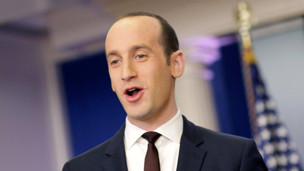 Senior White House Advisor Stephen Miller waits to go on the air in the White House Briefing Room in Washington, U.S., February 12, 2017