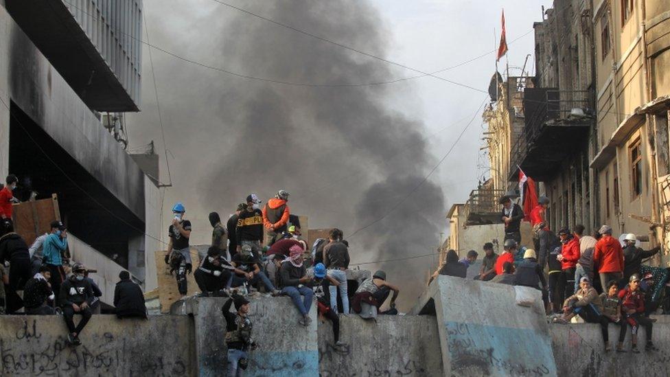 Protesters near Ahrar Bridge in Baghdad