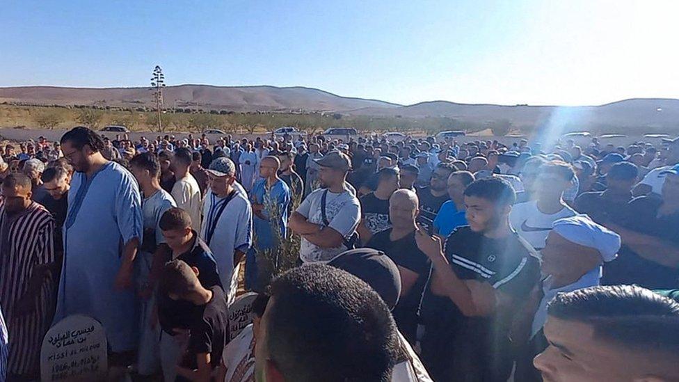 Mourners attend the funeral of Bilal Kissi in Saidia, on 31 August 2023