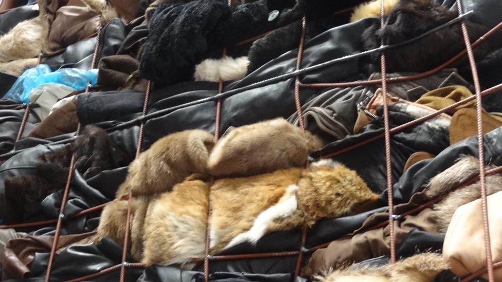 Furs and leathers in a cage