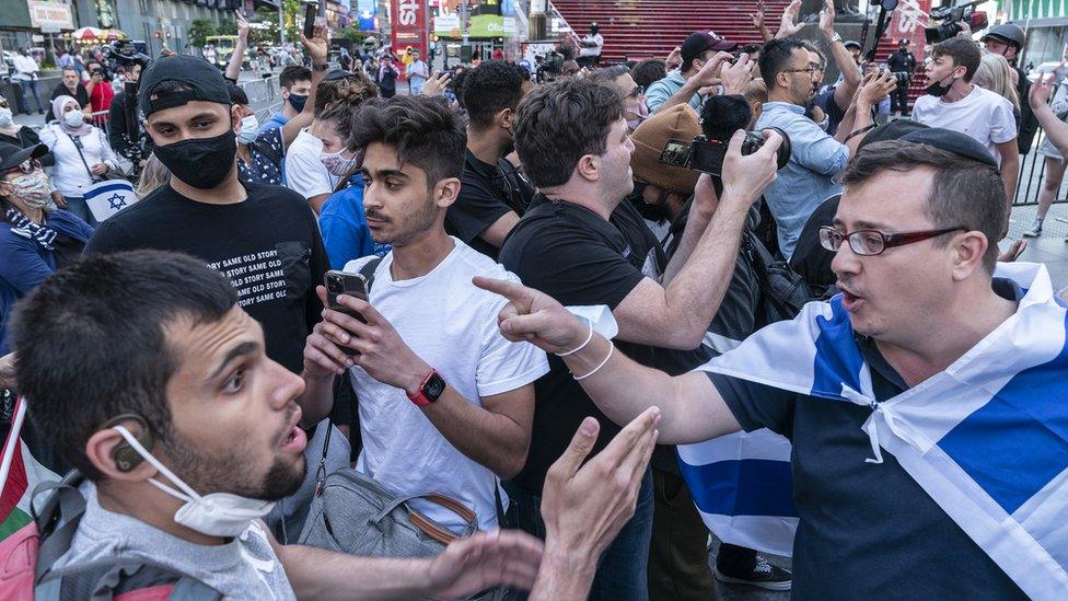 Clashes between pro-Israeli and pro-Palestinian groups erupted in Times Square earlier this month