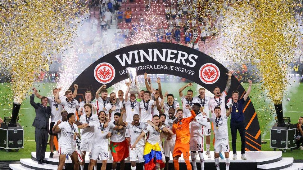 Eintracht Frankfurt celebrate winning Europa League final