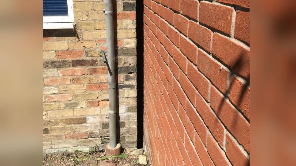 Gap in wall where cat was trapped