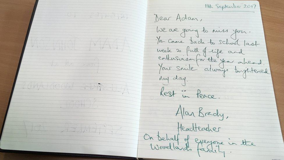 Book of condolences at Allestree Woodlands school