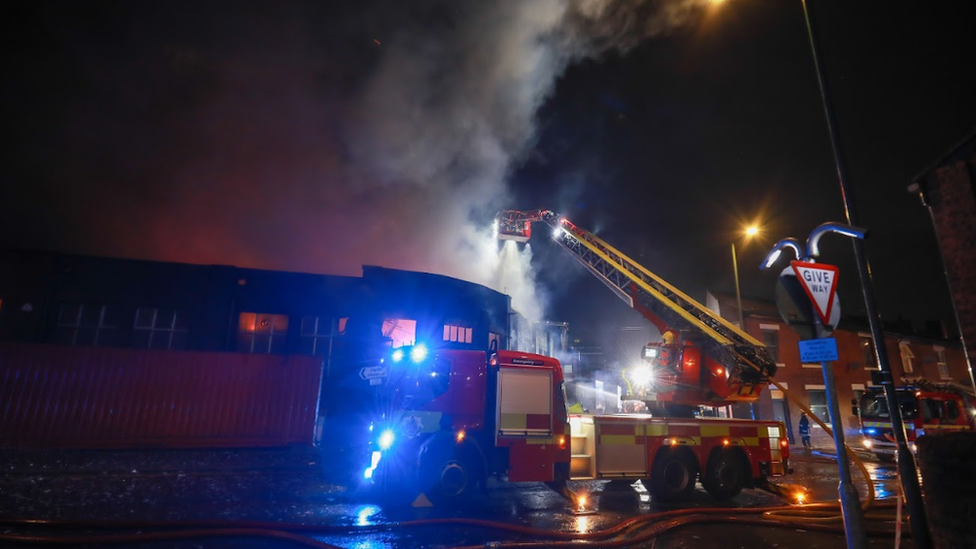 Crews from five fire engines tackled the warehouse blaze in Tameside