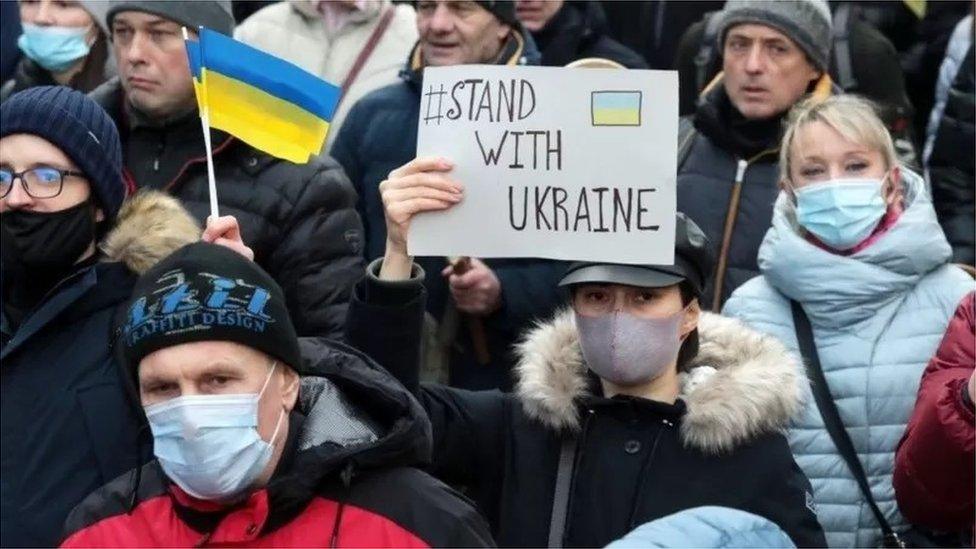 Thousands march in Kyiv to show unity against a Russian invasion