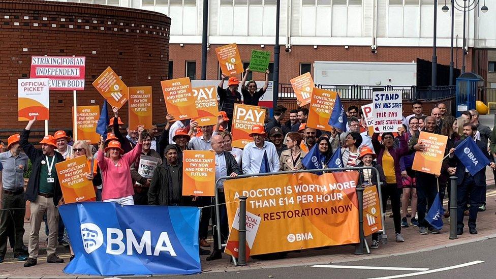 Members of the British Medical Association on the picket line outside Leeds General Infirmary