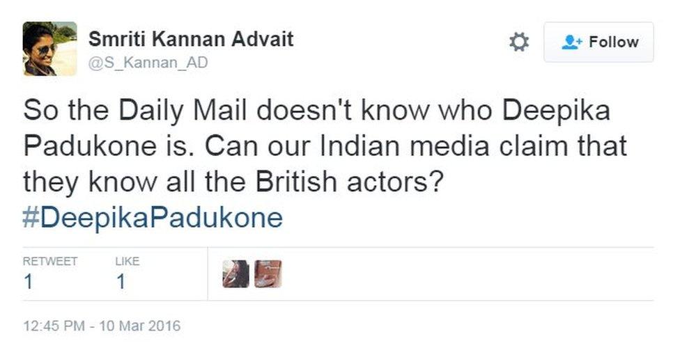 So the Daily Mail doesn't know who Deepika Padukone is. Can our Indian media claim that they know all the British actors? #DeepikaPadukone