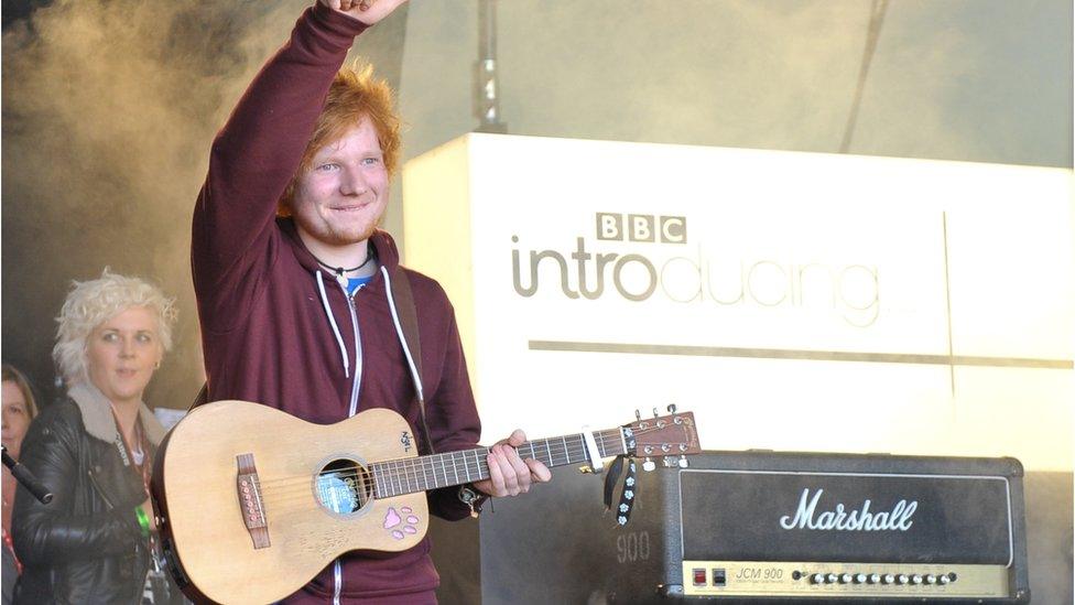 Ed Sheeran performing on the BBC Introducing stage at Reading and Leeds festivals in 2012