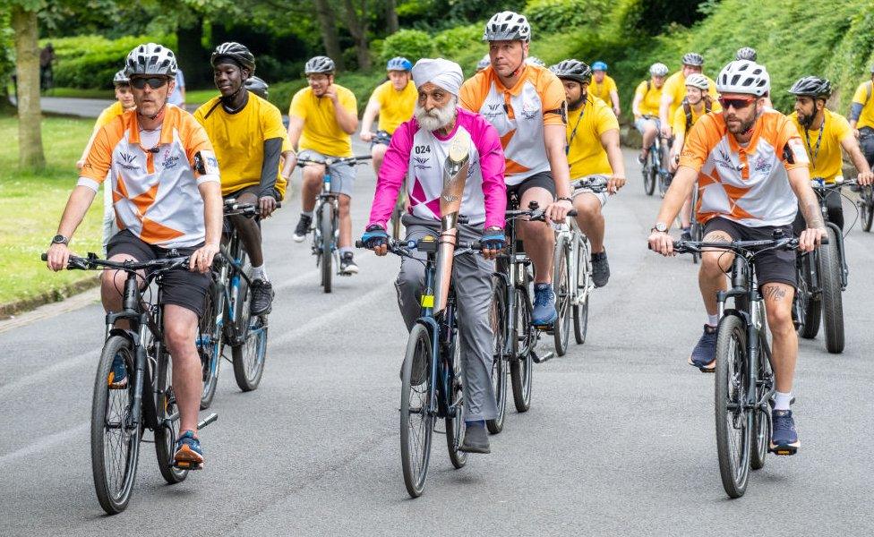 Satwant Singh takes part in The Queen's Baton Relay as it visits Bradford