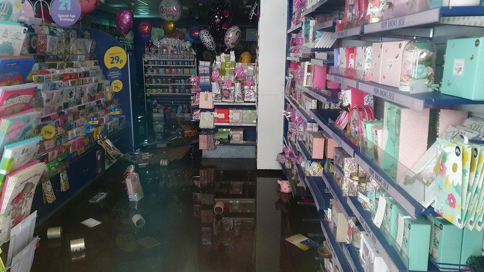 A card shop in Pontypridd was flooded during the storm