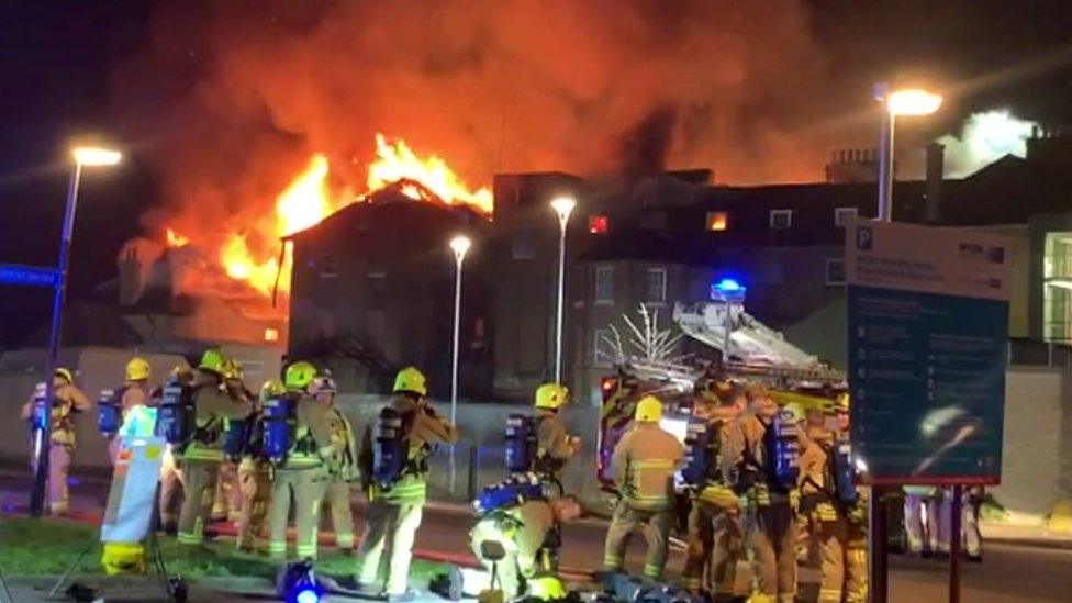 Fire at building on Bedford Hospital site