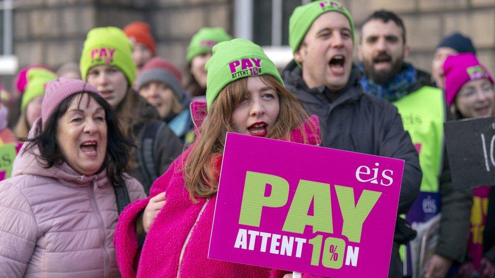 EIS members demonstrate outside Bute House in Edinburgh