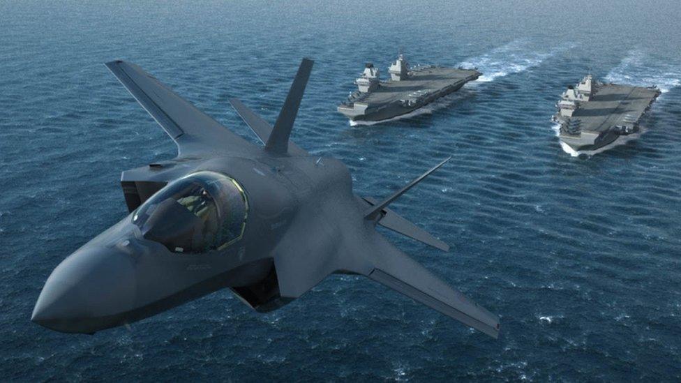 Graphic showing carriers and F-35 Lightning