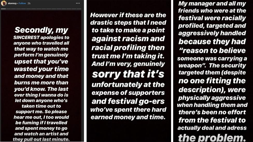 Three parts of Stormzy's Instagram story