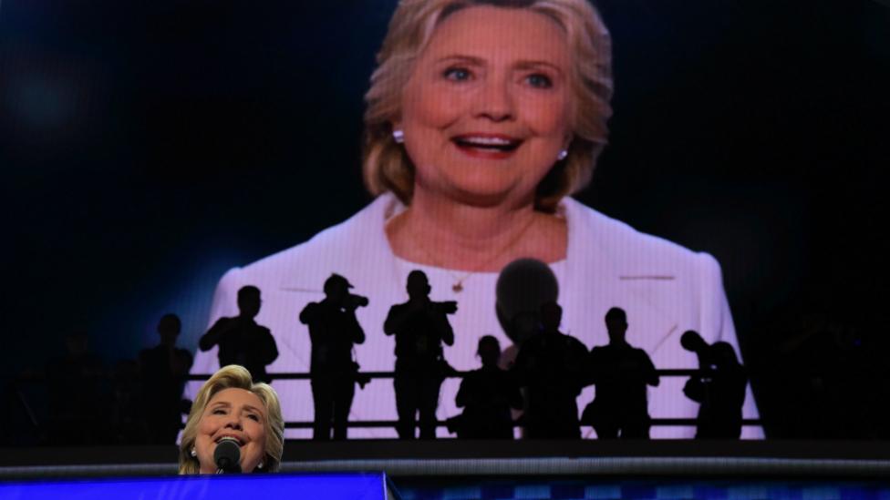 Hillary Clinton addresses delegates on the final night of the Democratic National Convention