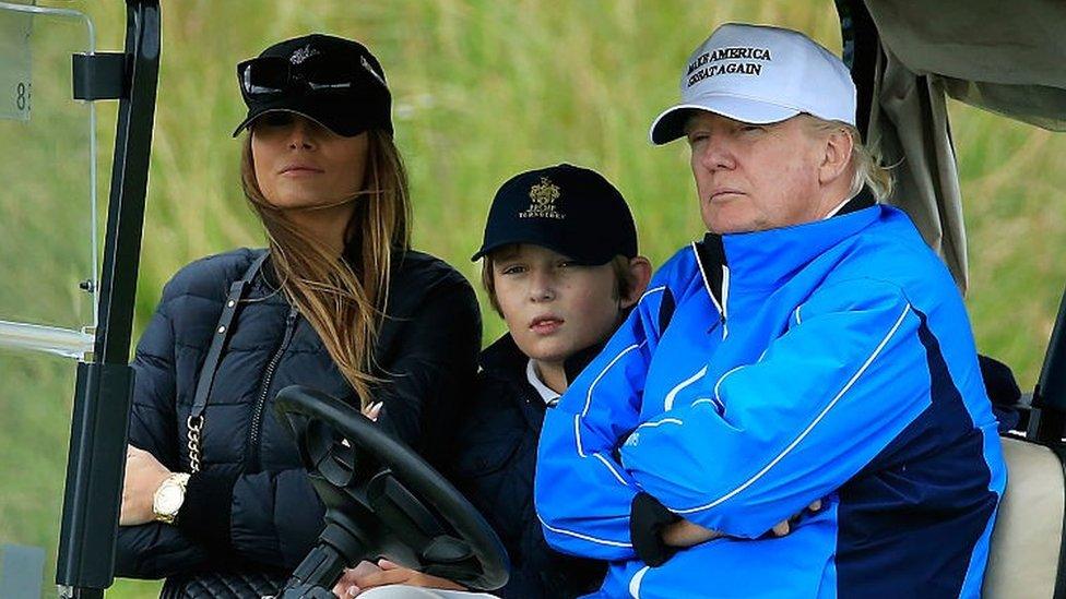 Melania, Barron and Donald Trump