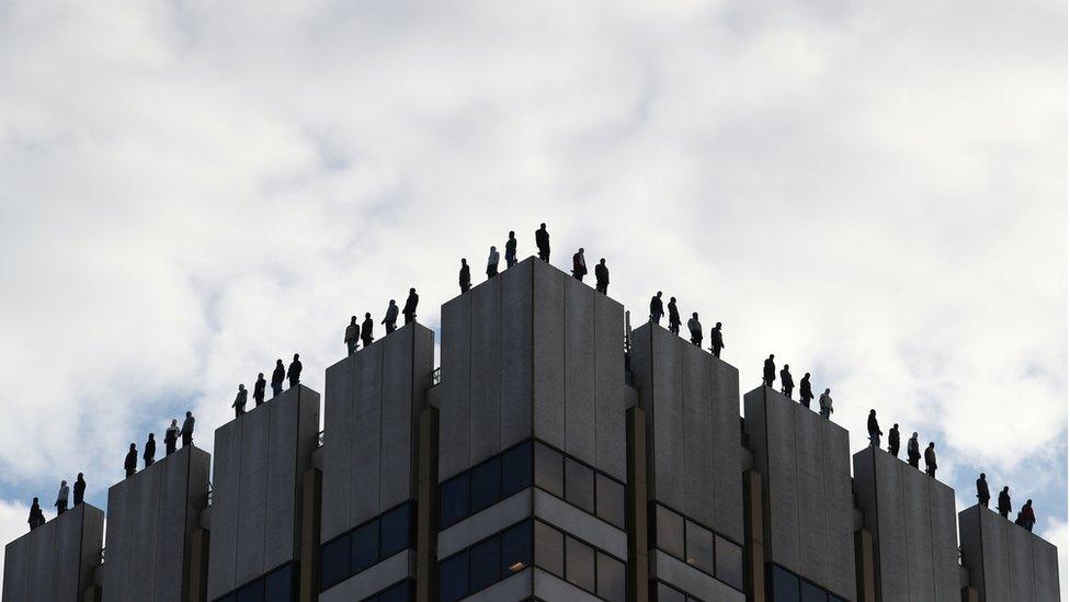 An art installation by U.S. sculptor Mark Jenkins called "Project 84" on the roof of a building in central London,