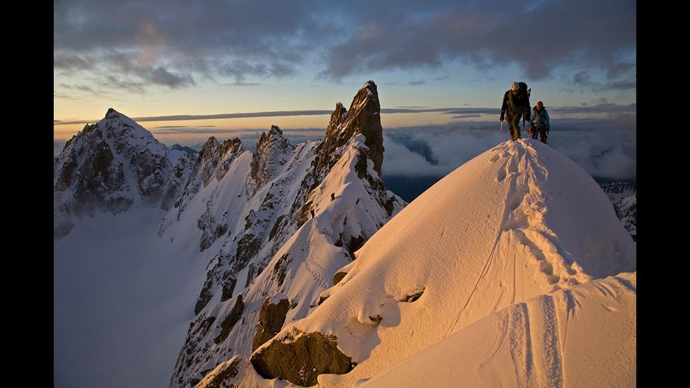 On the iconic Kuffner arete at sunrise
