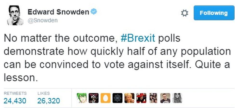 "No matter what the outcome, Brexit polls demonstrate how quickly half of any population can be convinced to vote against itself. Quite a lesson"