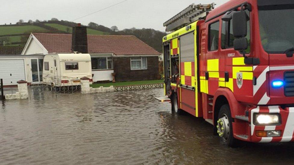 Localised flooding in Ferryside, Carmarthenshire