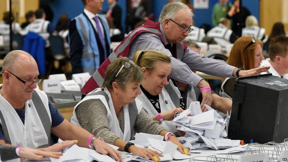 People counting ballot papers