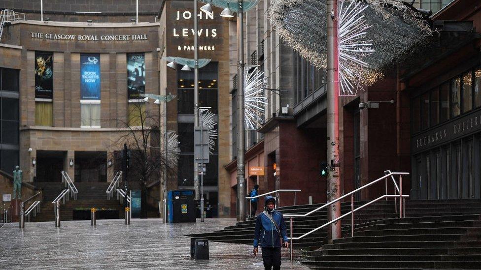 Members of the public are seen in the city centre on November 24, 2020 in Glasgow, Scotland.