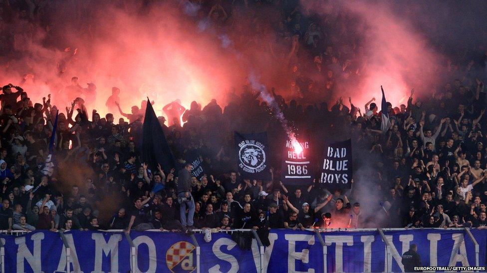 Supporters of GNK Dinamo Zagreb during the Croatian Prva HNL match between GNK Dinamo Zagreb and HNK Hajduk Split on March 17, 2012