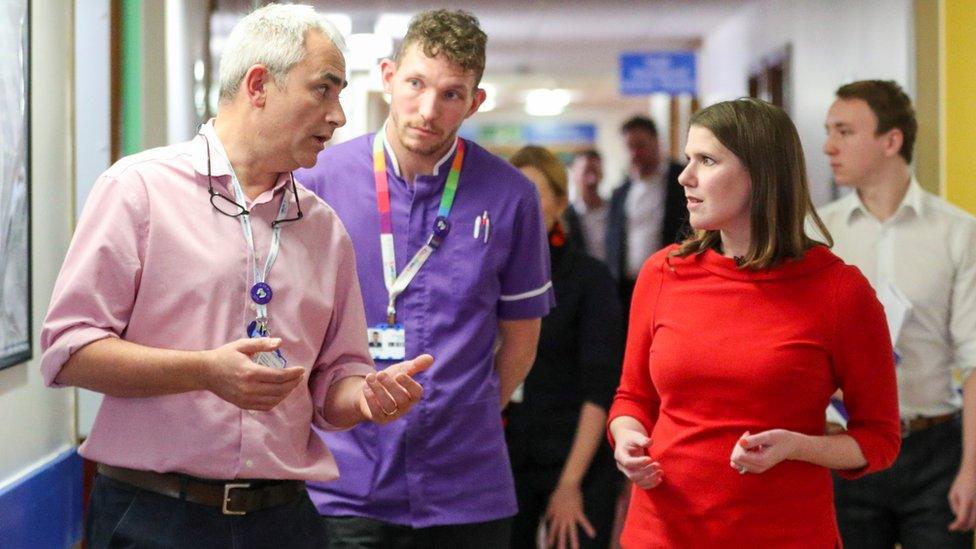 Jo Swinson during a hospital visit to Southampton